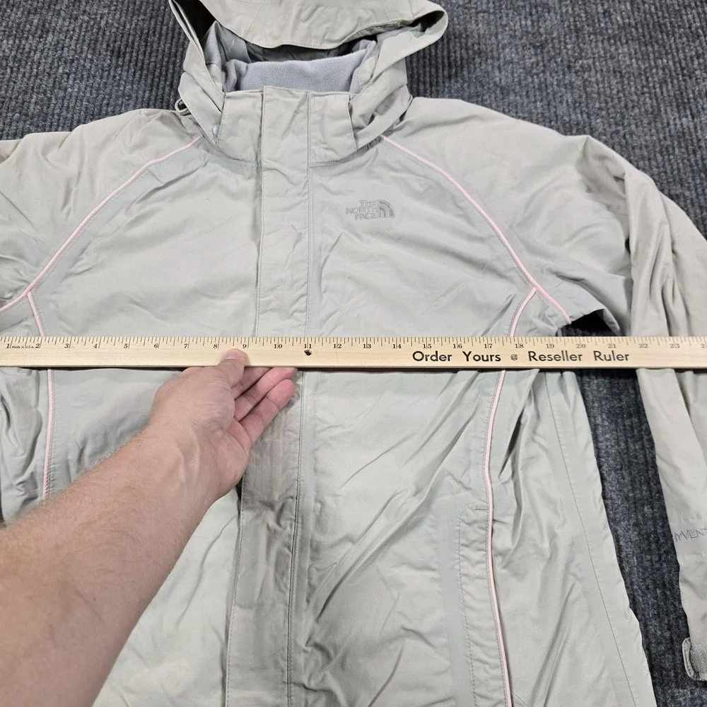 The‎ North Face HyVent Jacket Girls XL Beige Hooded Waterproof Lined Rain Coat